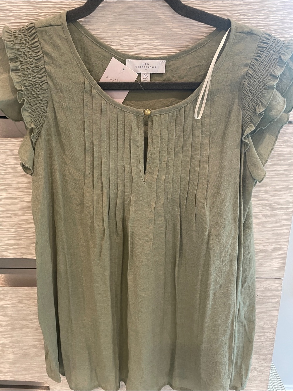 New directions Sage Green Pintuck Ruffle Sleeve Blouse